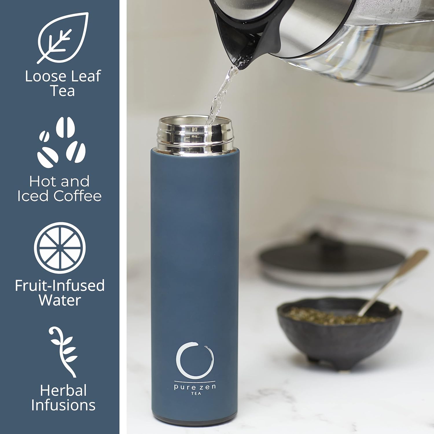 Stainless Steel Thermos with Infuser - Blue - 15 oz - Image 5
