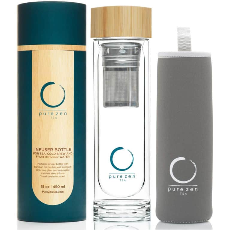 Glass Tea Infuser Bottle with Bamboo Lid - 15 oz - Pure Zen Tea