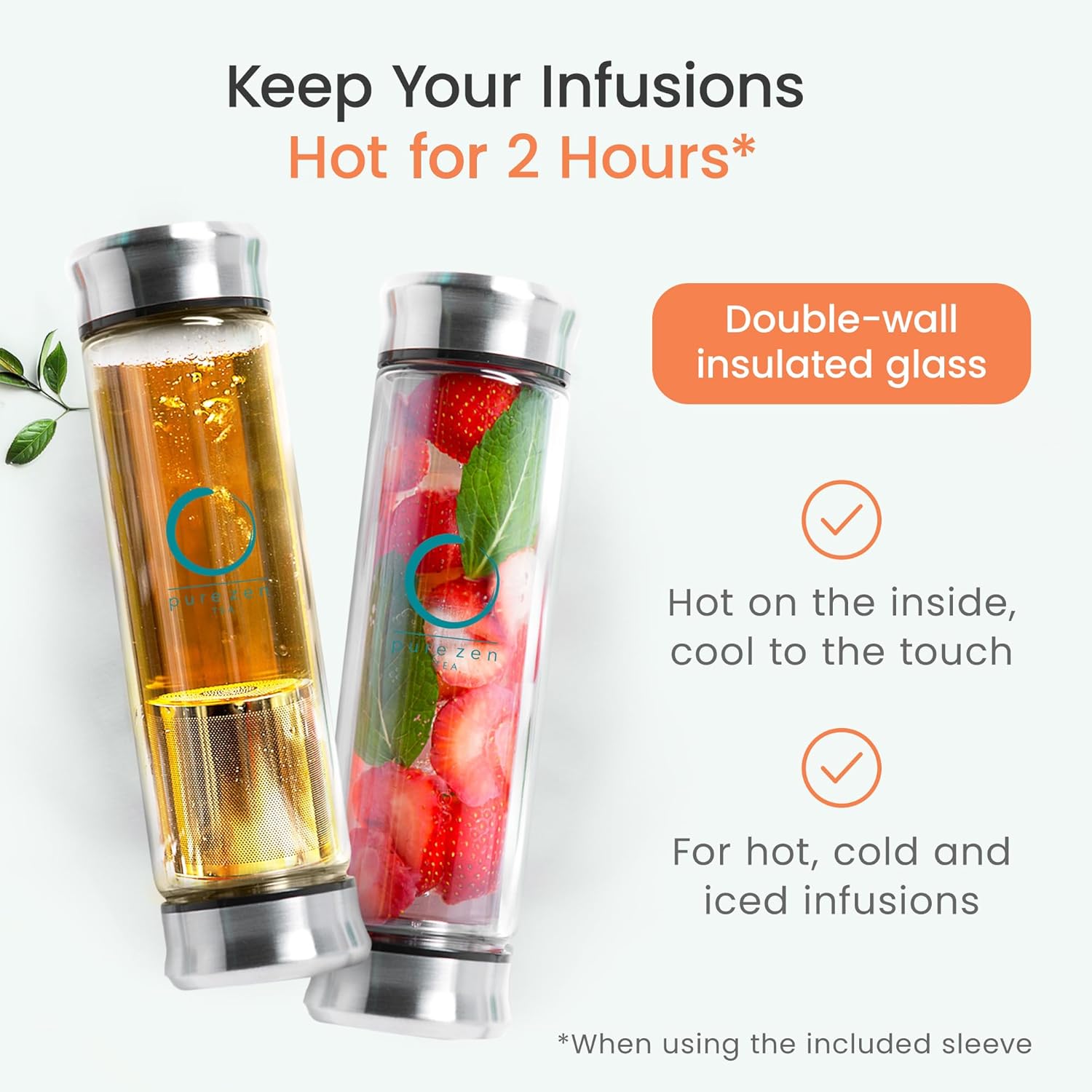 Glass Tea Infuser Bottle with Double Lid - 13 oz - Image 4