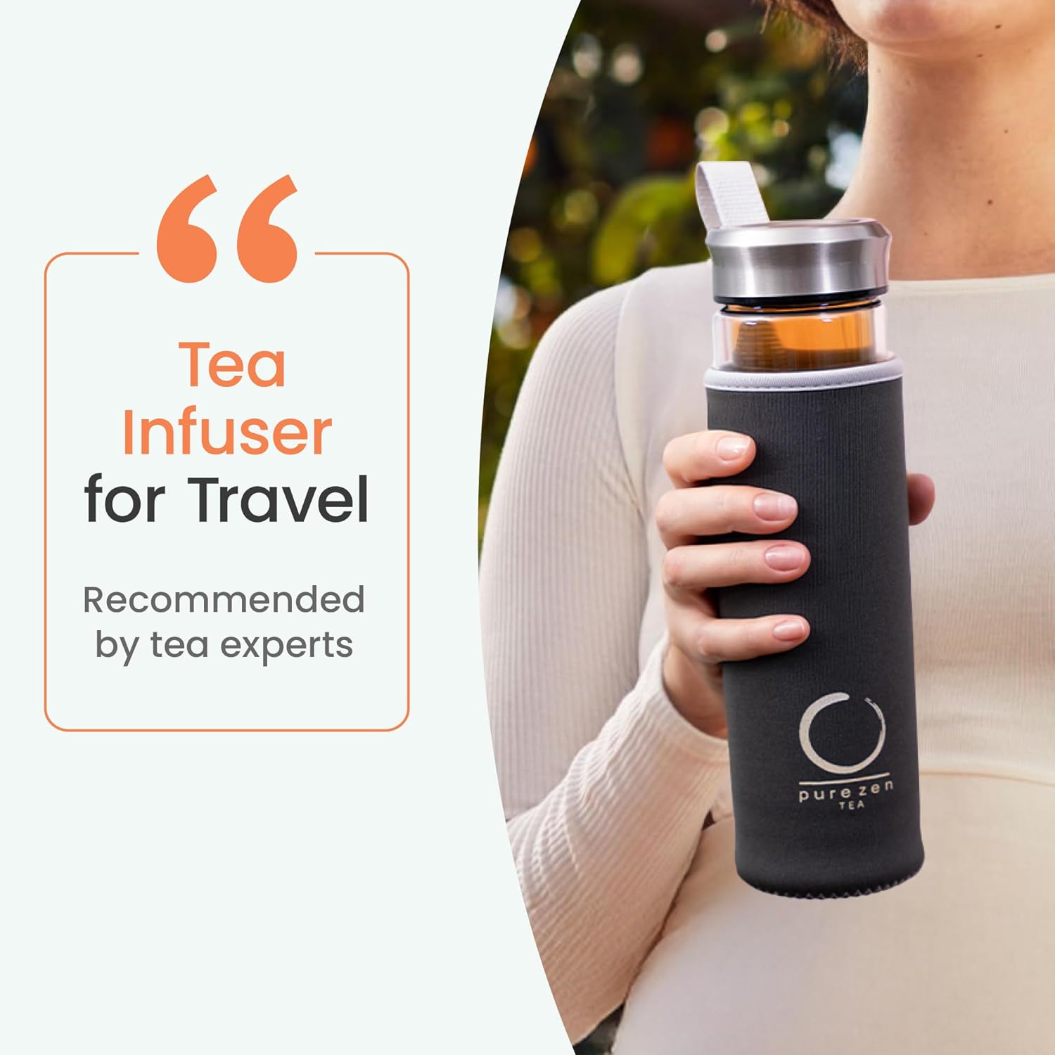 Glass Tea Infuser Bottle with Double Lid - 13 oz - Image 5
