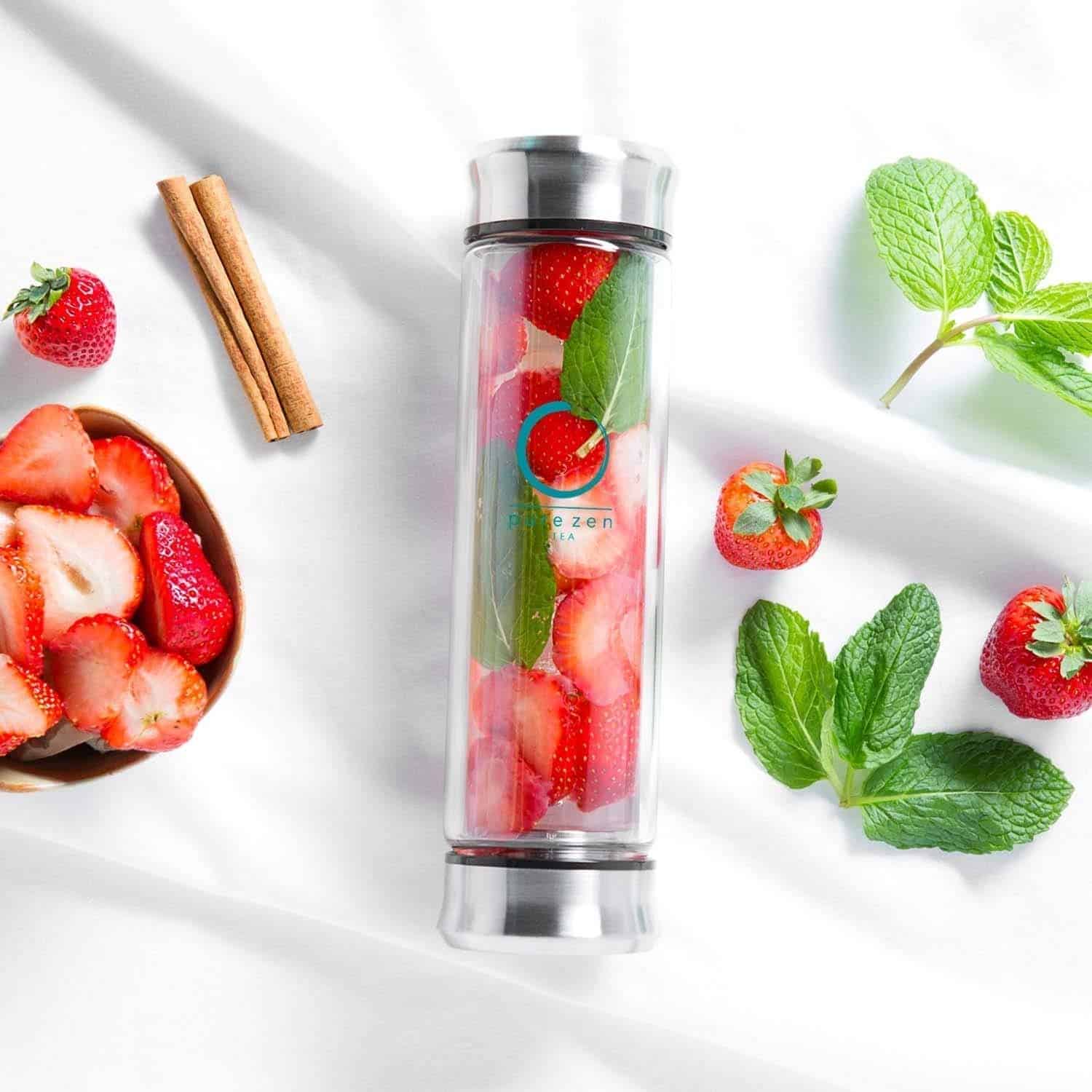 Pure Zen Tea Thermos with Infuser - Stainless Steel Insulated Tea Infuser  Tumbler for Loose Leaf Tea, Iced Coffee and Fruit-Infused Water - Leakproof