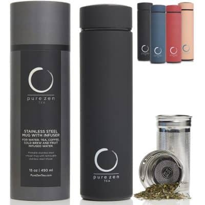 Stainless Steel Thermos with Infuser - Black - 15 oz - Pure Zen Tea