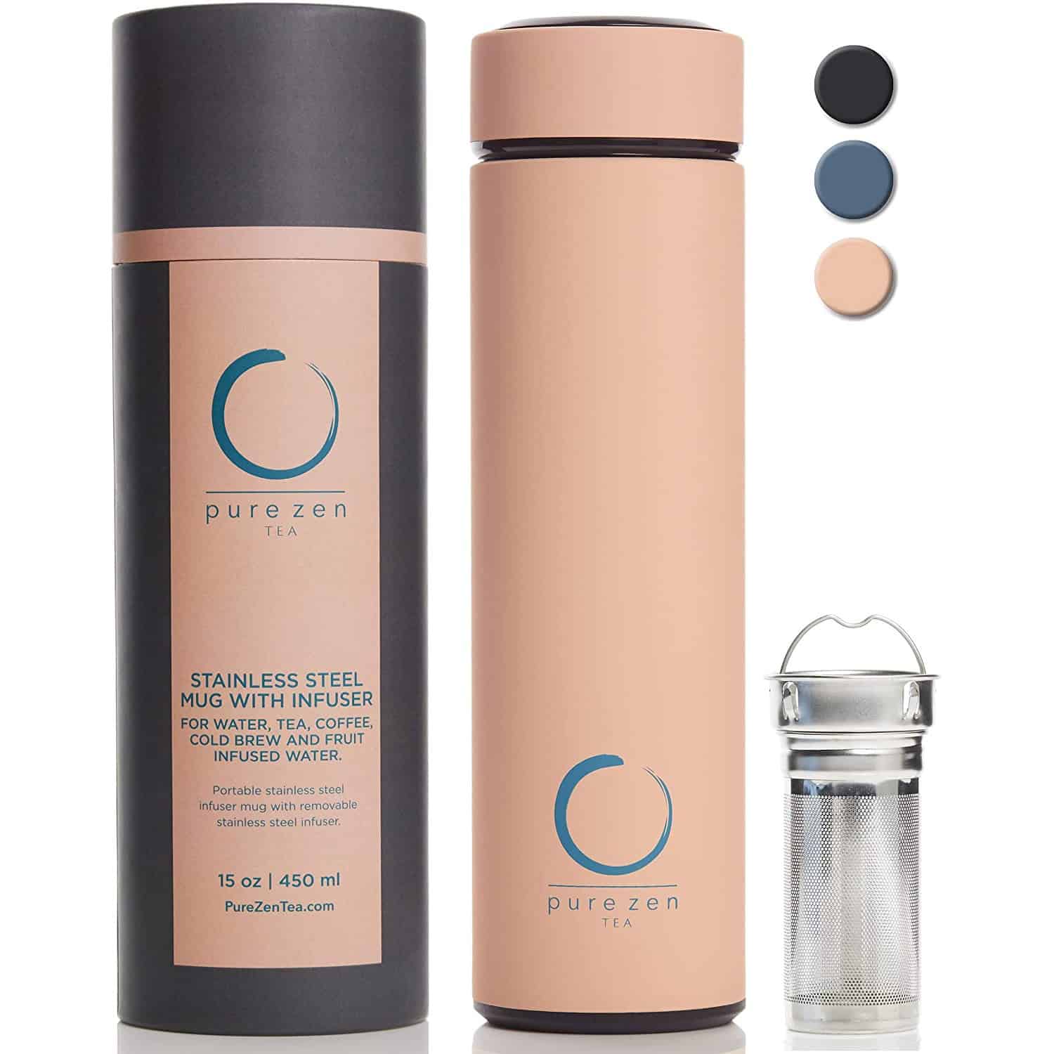 Stainless Steel Thermos with Infuser - Pink - 15 oz - Pure Zen Tea