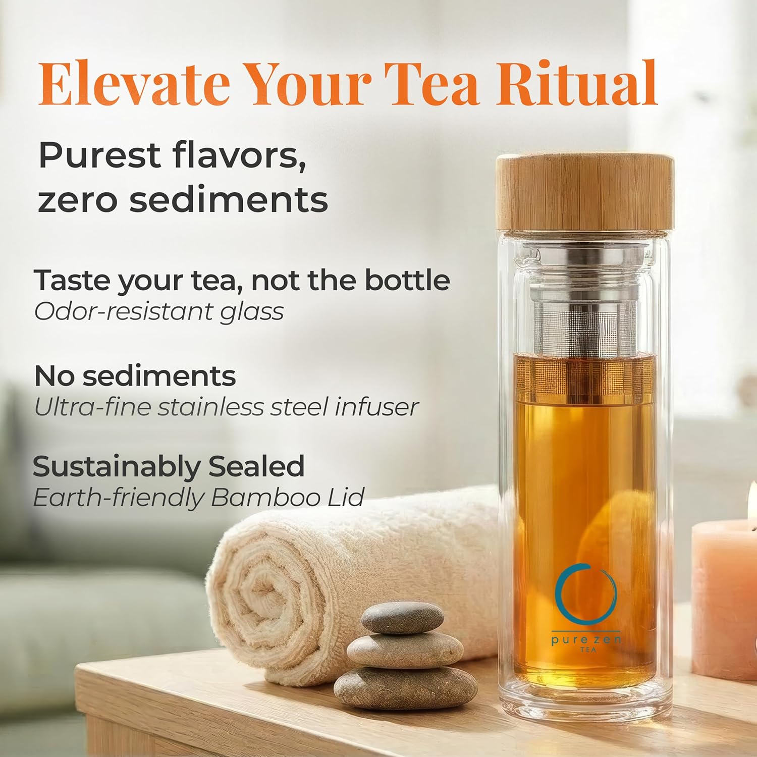 Glass Tea Infuser Bottle with Bamboo Lid - 15 oz - Image 5