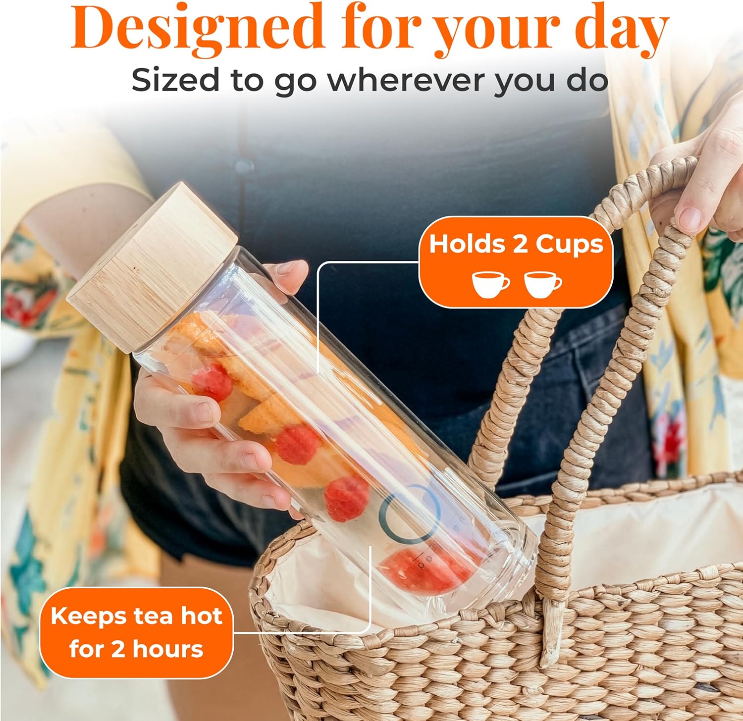 Glass Tea Infuser Bottle with Bamboo Lid - 15 oz - Image 6