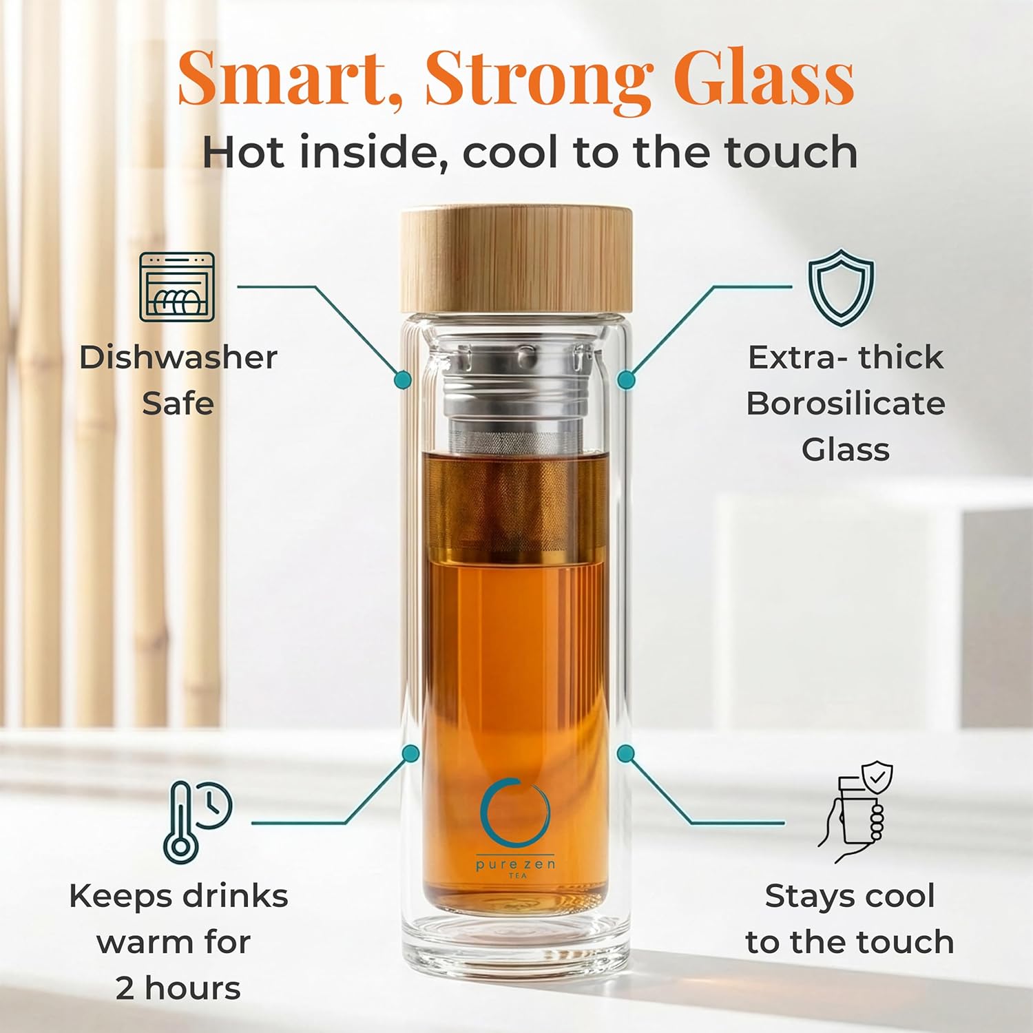 Glass Tea Infuser Bottle with Bamboo Lid - 15 oz - Image 7