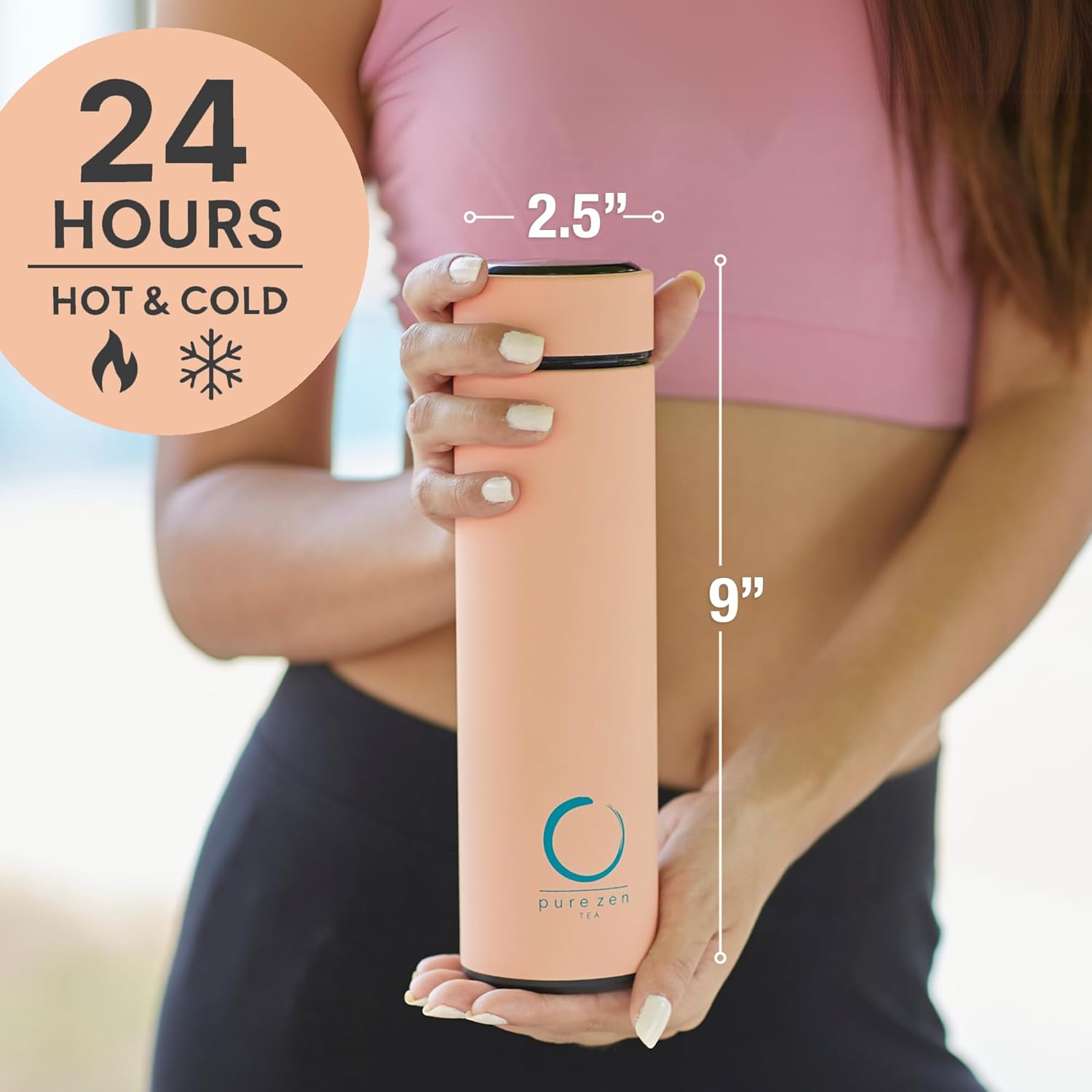 Stainless Steel Thermos with Infuser - Pink - 15 oz - Image 2