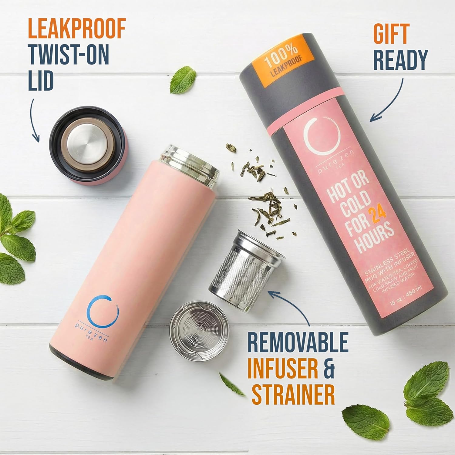 Stainless Steel Thermos with Infuser - Pink - 15 oz - Image 4