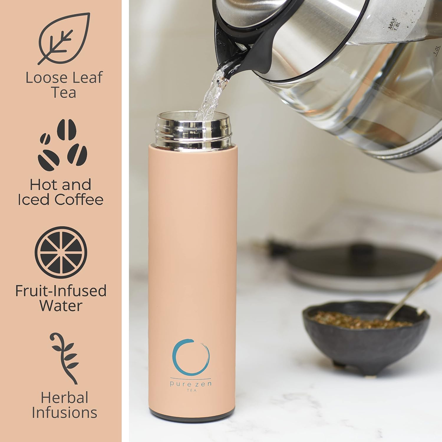 Stainless Steel Thermos with Infuser - Pink - 15 oz - Image 5
