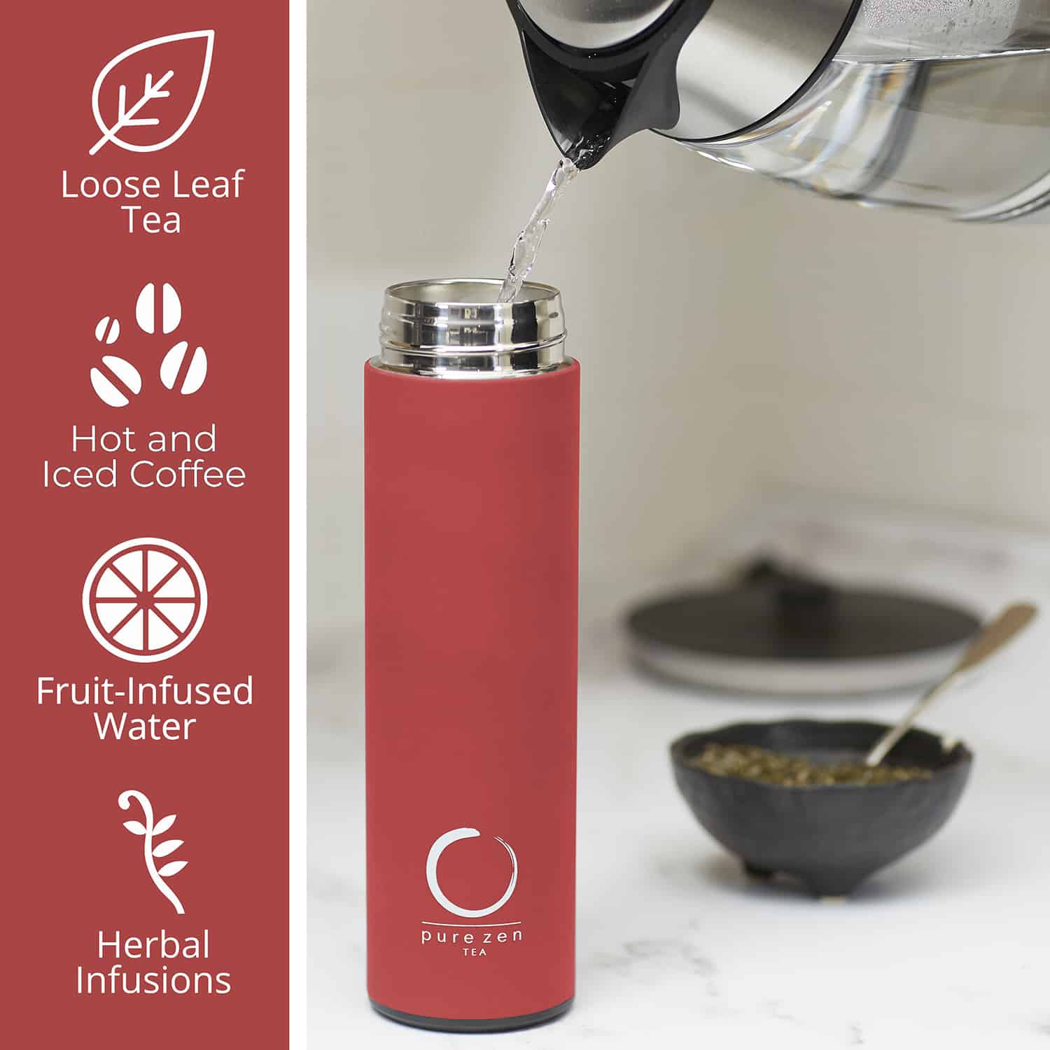 MIRA Roestvrij Staal Geïsoleerde Thee-Infuser Fles 18 Oz - Thermoskan Met Verwijderbare Thee-ei Zeef - Taffy Pink