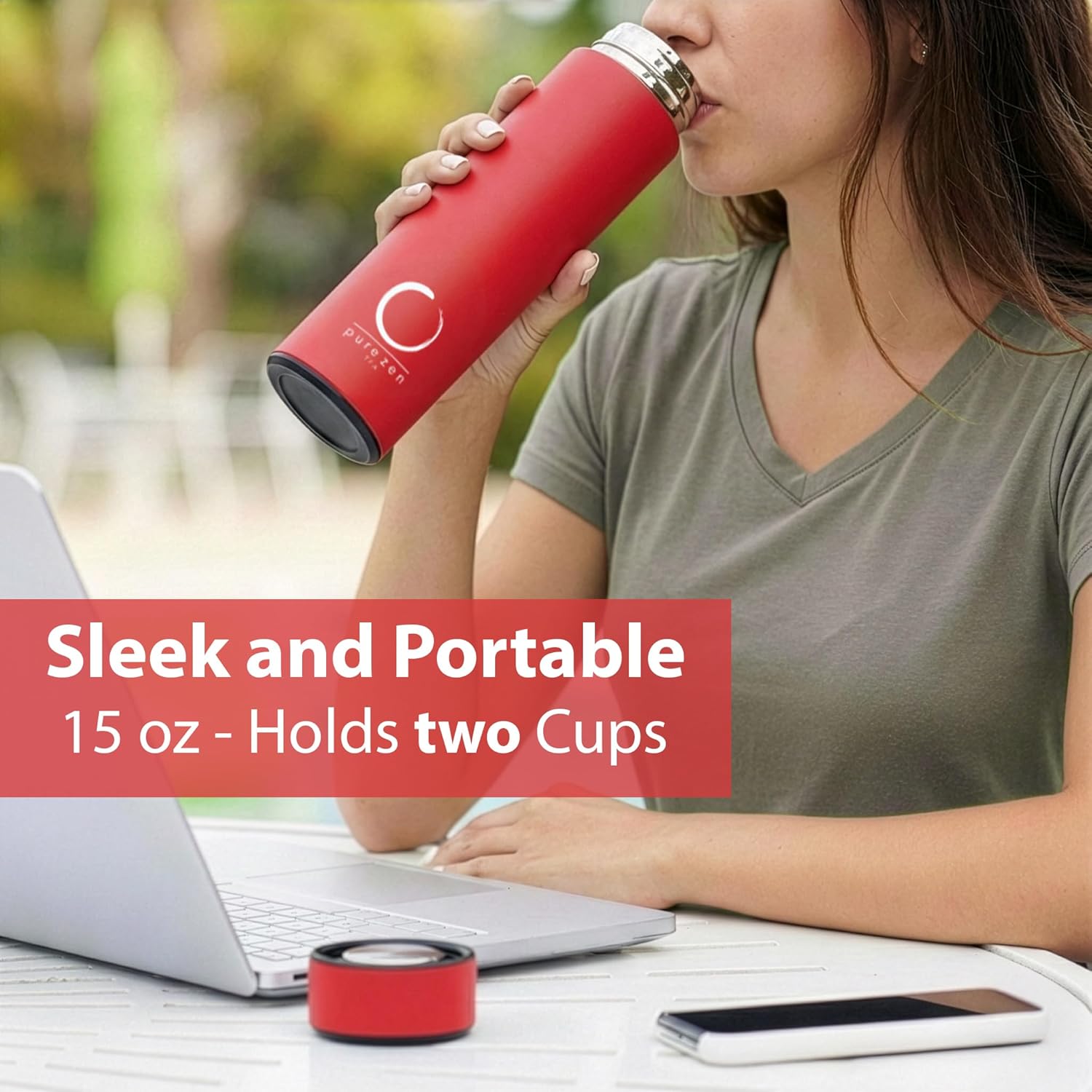 Stainless Steel Thermos with Infuser - Coral Red - 15 oz - Image 3