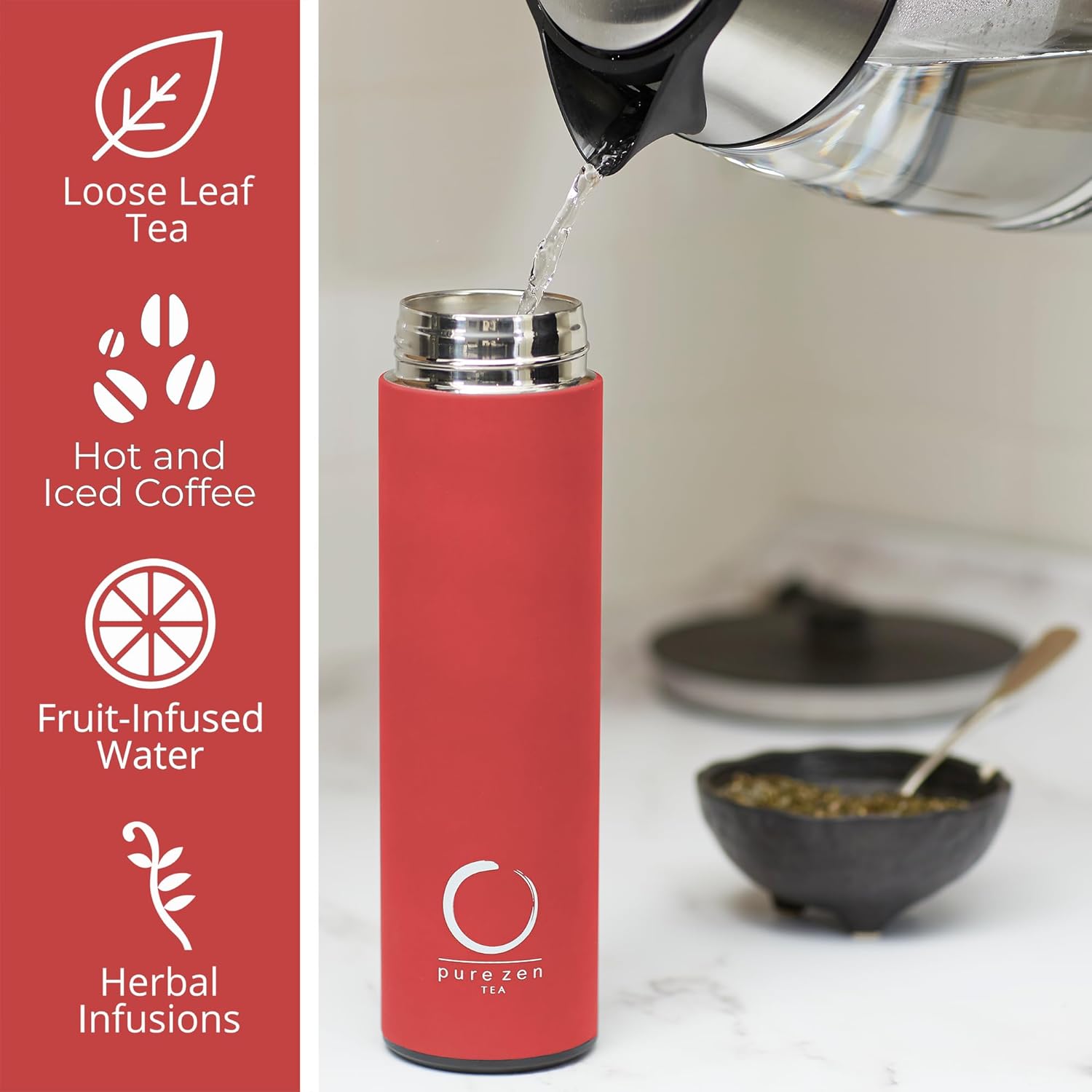 Stainless Steel Thermos with Infuser - Coral Red - 15 oz - Image 5
