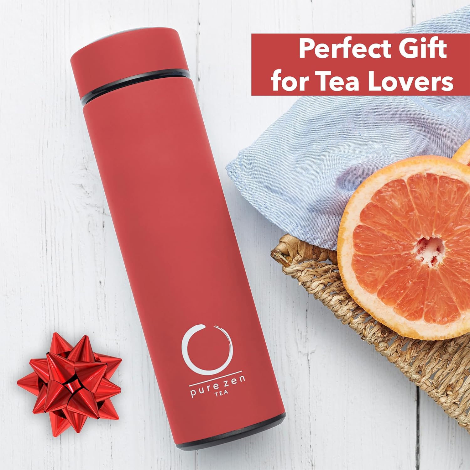 Stainless Steel Thermos with Infuser - Coral Red - 15 oz - Image 6